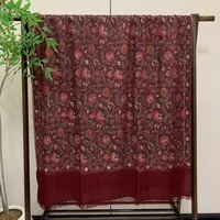 匠艺Kashmir Loom品牌pashmina高原羊绒手工酒红繁花卡尼刺绣披肩