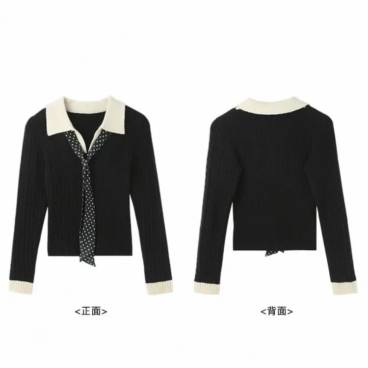 【阿凯自制】8565 韩系气质款针织上衣重工麻花毛衣+丝巾（衣长50）