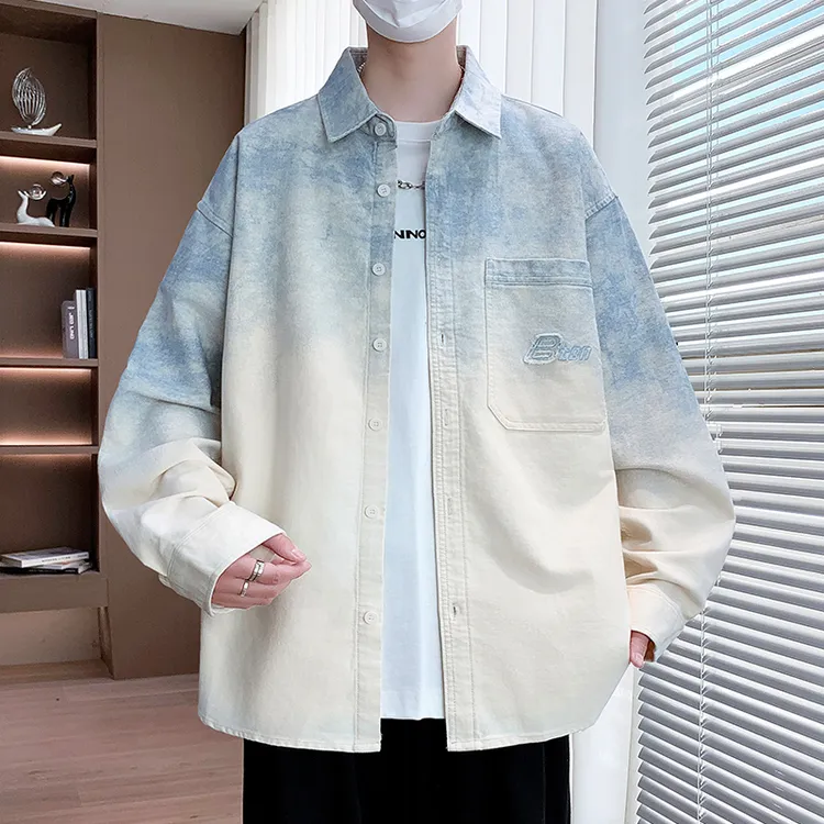 青少年纯棉衬衫外套男士牛仔夹克长袖衬衣男装上衣服学生打底衫