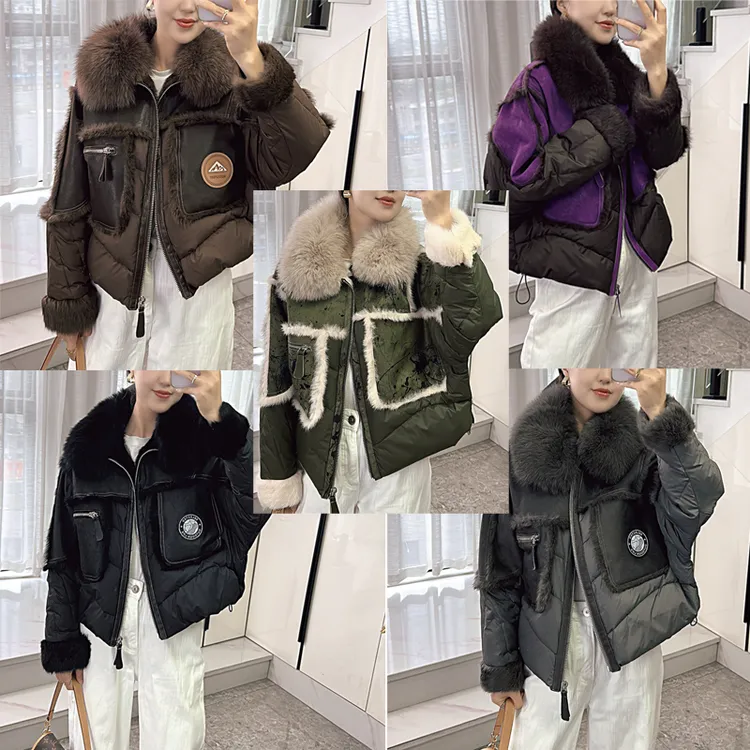 清仓冬季新款海宁兔毛皮毛一体狐狸毛皮草女鹅绒服外套高端小个子