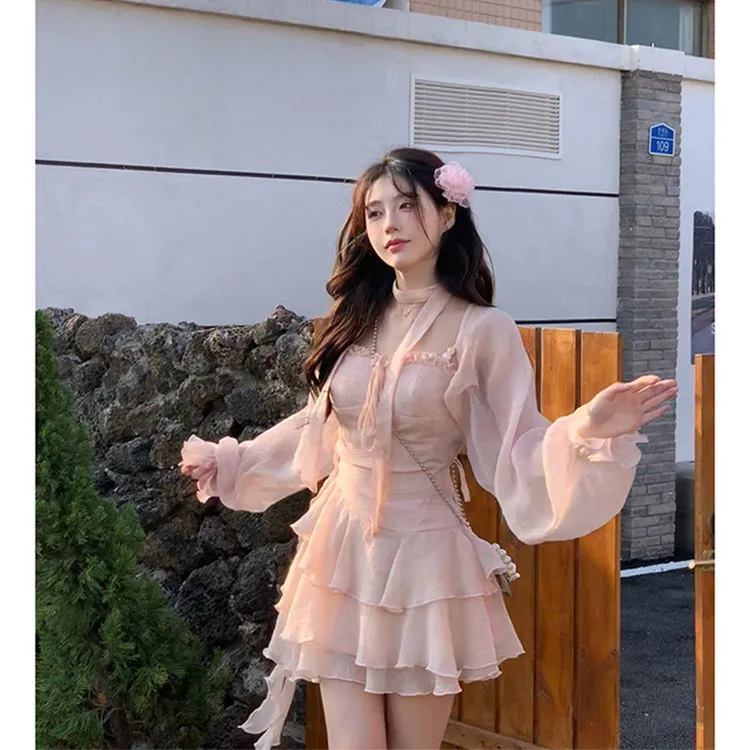 【樱岛恋序】设计感新款温柔甜美小个子小众连衣裙开衫温柔套装
