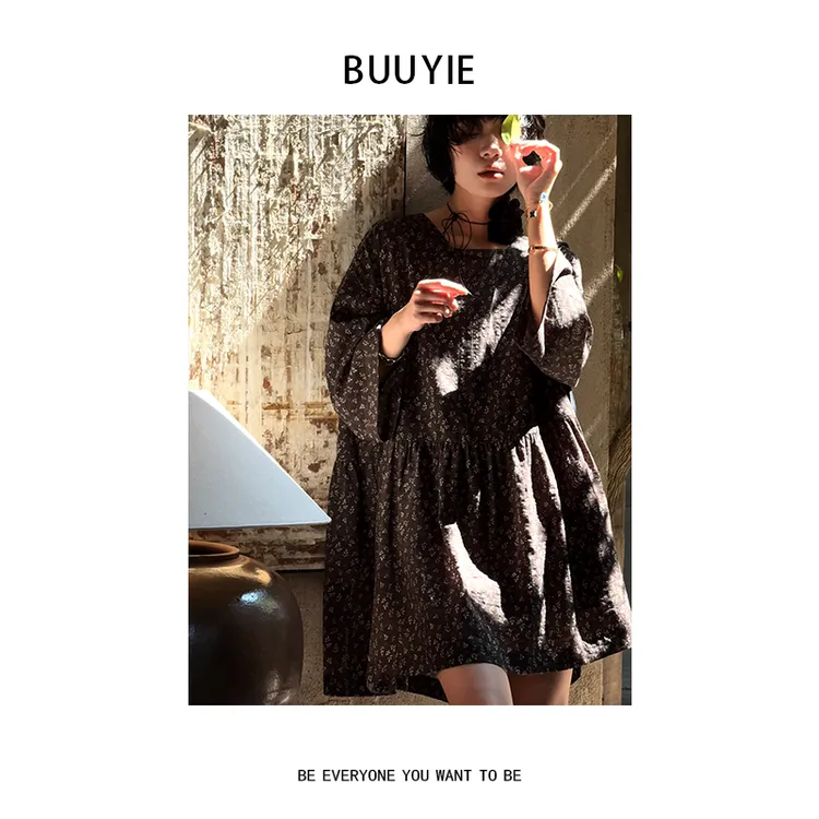 BUUYIE 25SS【闻韶】时尚高级感显瘦印花工艺连衣裙 250712