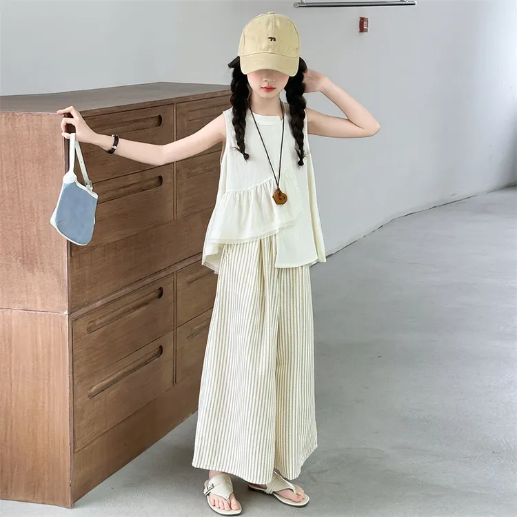 女童夏套装轻奢高级感2025年炸街夏装夏季新款儿童无袖阔腿裤洋气