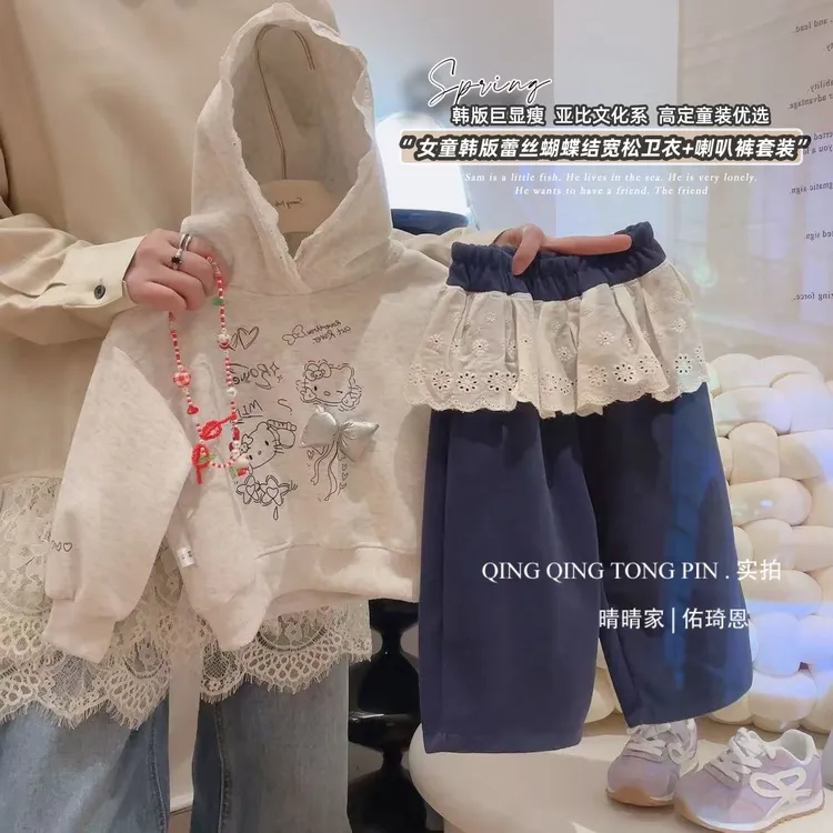 【亲子装】儿童卡通连帽卫衣套2025春秋女宝新款宽松上衣潮