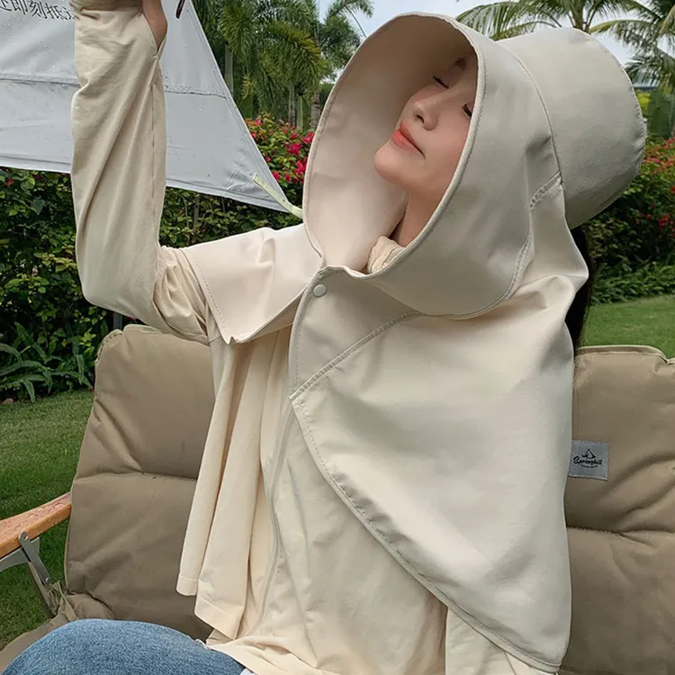 防晒帽子女夏季新款超大披肩帽檐遮阳帽面罩一体护颈透气防紫外线