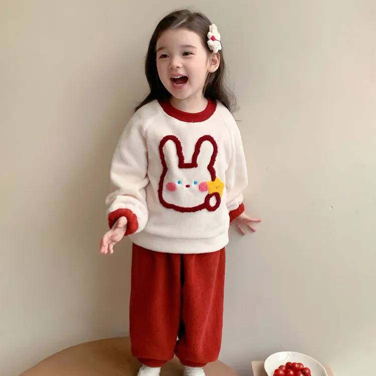 女童睡衣套装秋冬季2025新款儿童女宝宝珊瑚绒加厚保暖家居服冬装