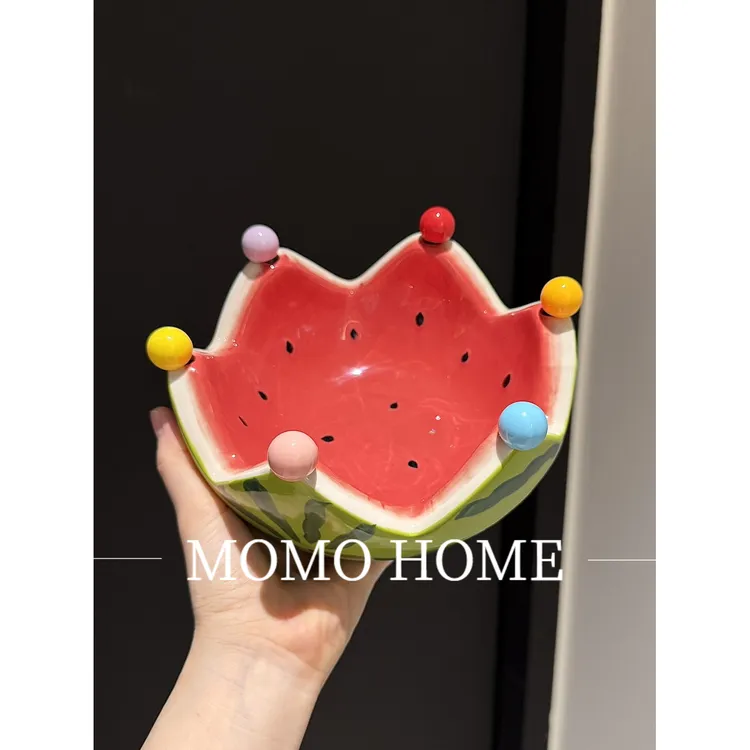 MOMO高颜值西瓜水果叉果盘套装家用可爱不锈钢果叉果签创意收纳盘