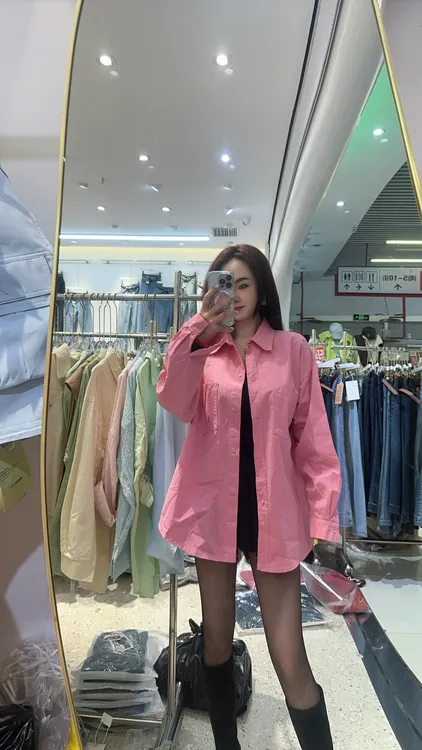 粉色宽松衬衫设计感小众气质长袖外穿休闲上衣春秋