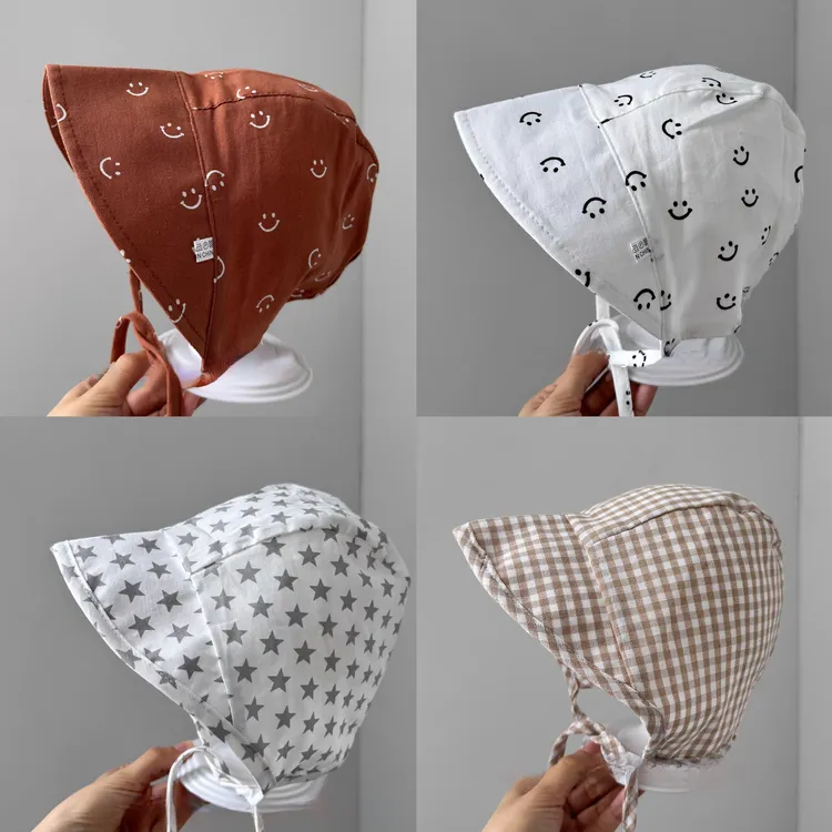 宝宝帽子春夏遮阳防晒帽儿童帽男宝大檐帽森系宫廷帽绑带新生儿秋