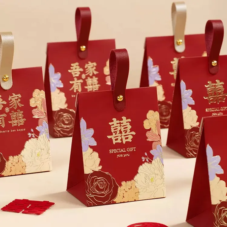 结婚喜糖盒子新中式手提式折叠婚宴糖果盒喜糖袋子伴手礼喜糖礼盒