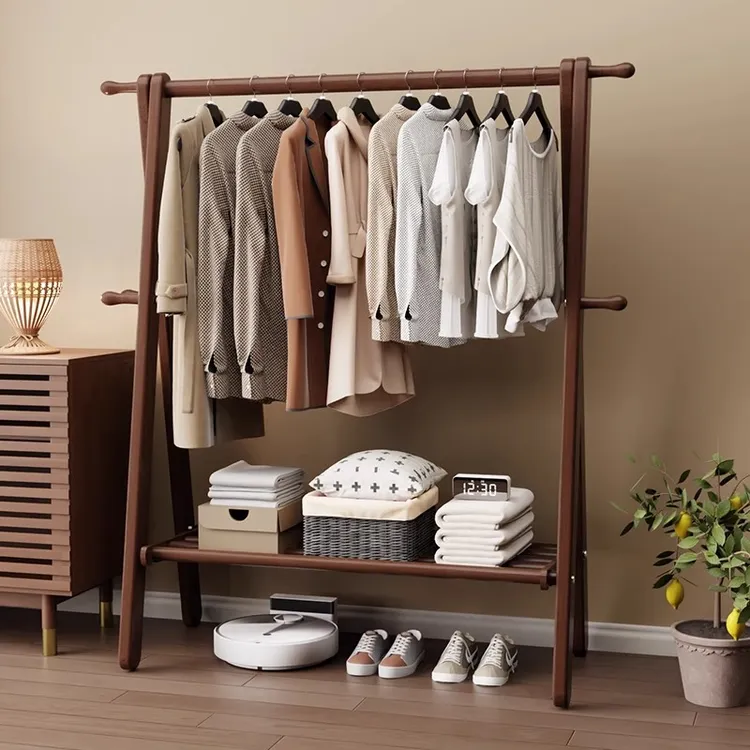中古榉木衣帽架落地实木挂衣架卧室简易衣服架客厅家用置物晾衣架