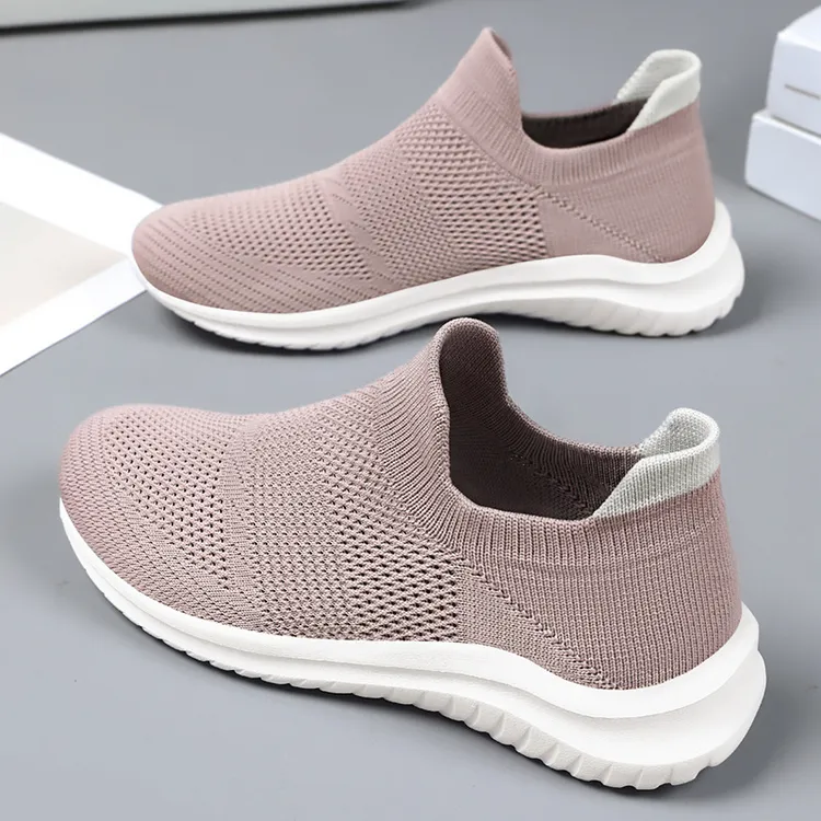 鞋子女百搭新款休闲鞋透气单鞋飞织轻便网鞋软底轻便中老年健步鞋