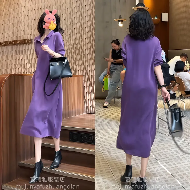 2025秋季新款长袖连衣裙宽松显瘦气质女神范卫衣连衣裙秋冬打底裙