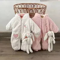 爱心兔厚棉哈衣婴幼儿衣服冬装兔宝宝连体衣带帽秋冬款爬服外出服