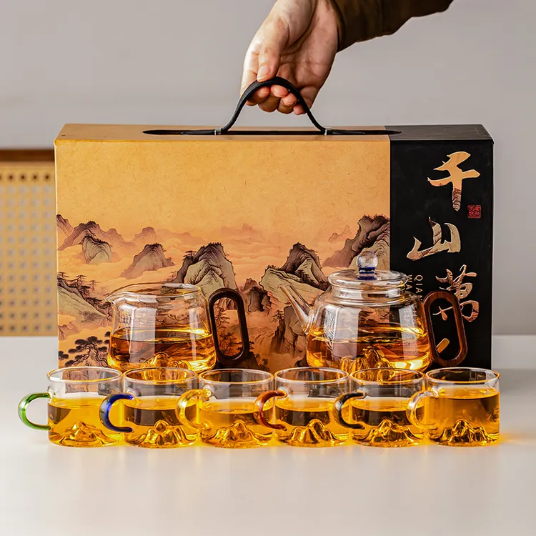 耐高温高硼硅玻璃功夫茶具套装茶室家用待客高档千山万水礼盒装