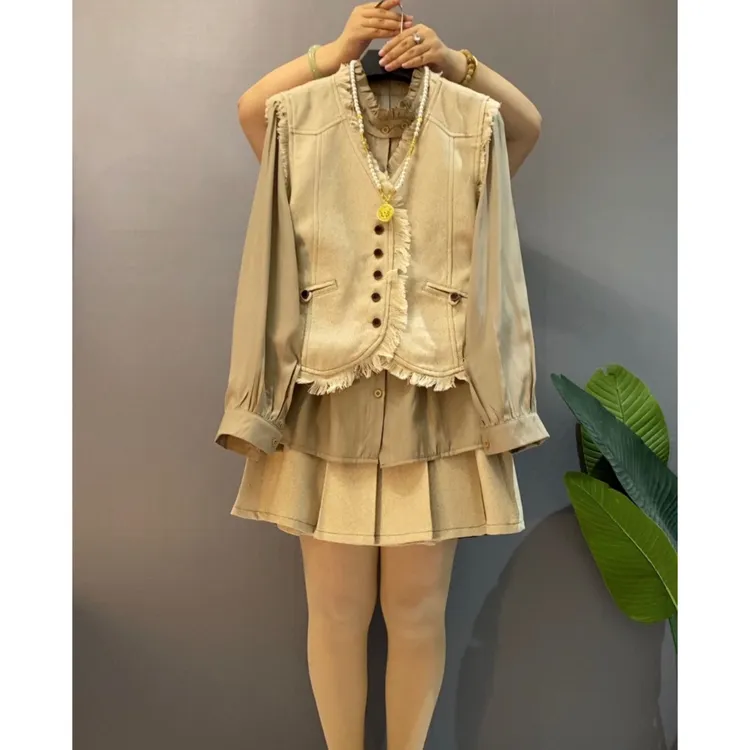 秋季新款大码马甲衫短裙休闲气质百搭显瘦减龄时尚套装