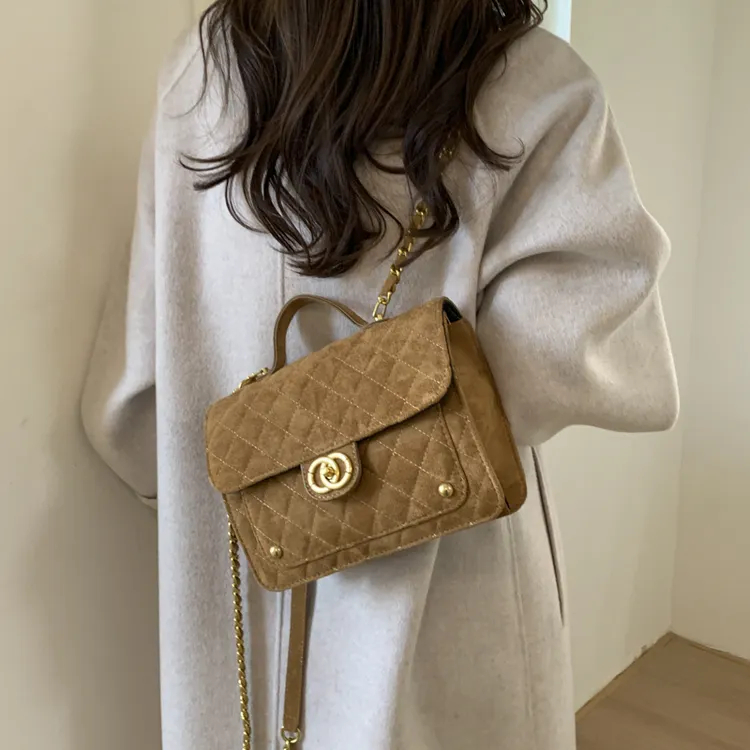 气质菱格双肩包秋冬新款质感单肩包韩版简约时尚网红百搭托特包女