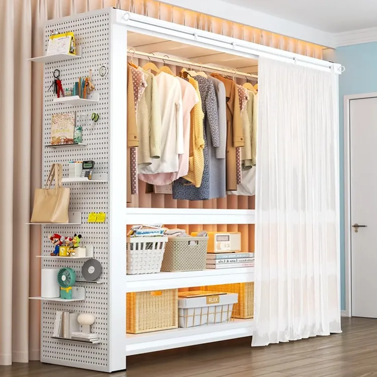 货架衣柜家用多层开放式衣架房间收纳置物架多功能防尘落地衣帽架