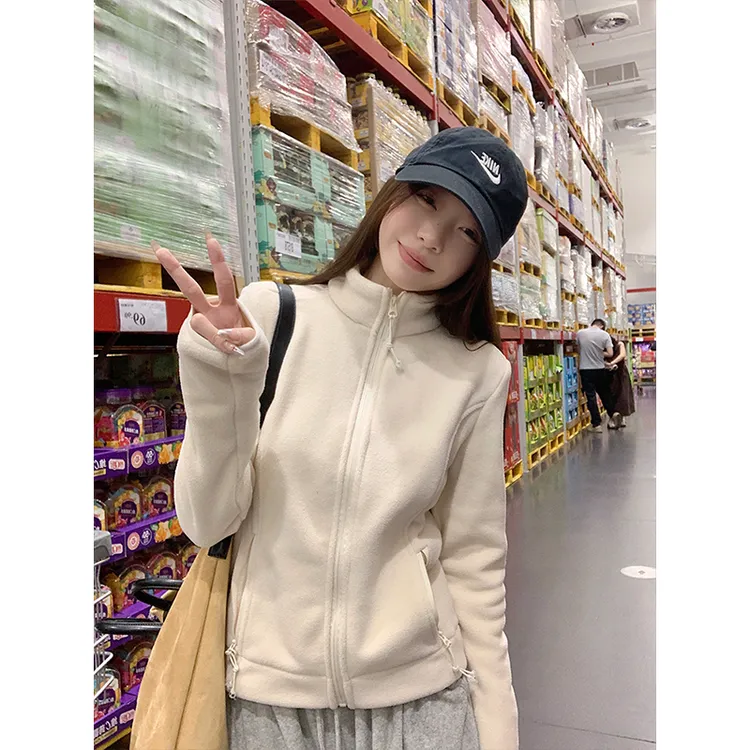 修身奥摇粒绒卫衣外套女春秋款2025秋冬季新款立领加绒冲锋衣内胆