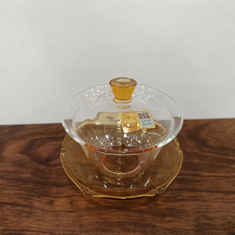 禾器玻璃盖碗，高硼硅耐热透明荷花玻璃防烫盖碗适合家用