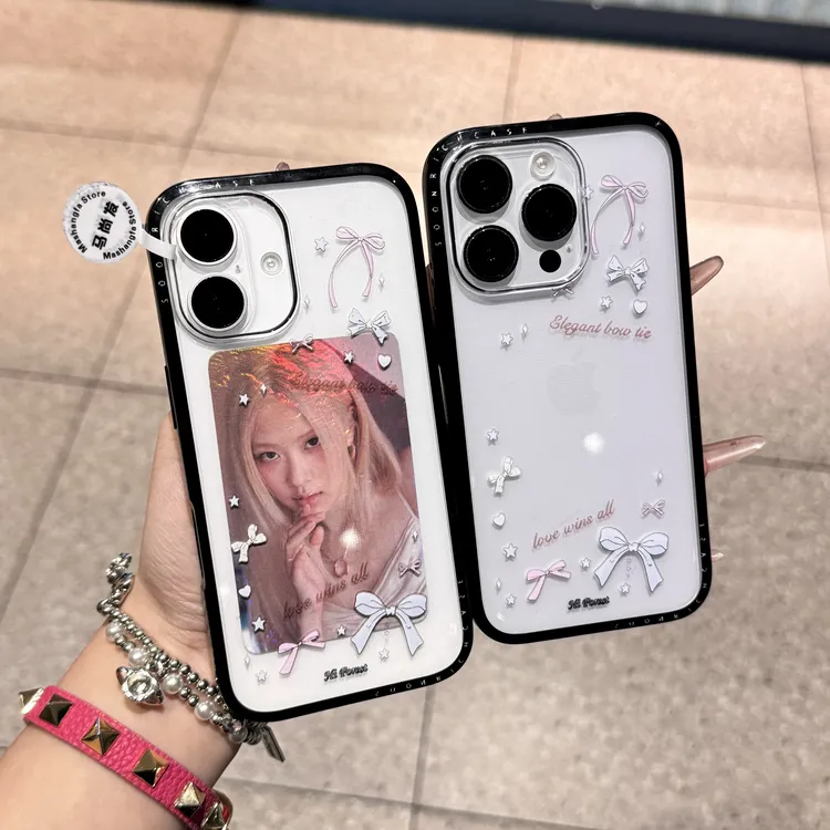 蝴蝶结星星环绕设计适用苹果14/15/16promax透明手机壳
