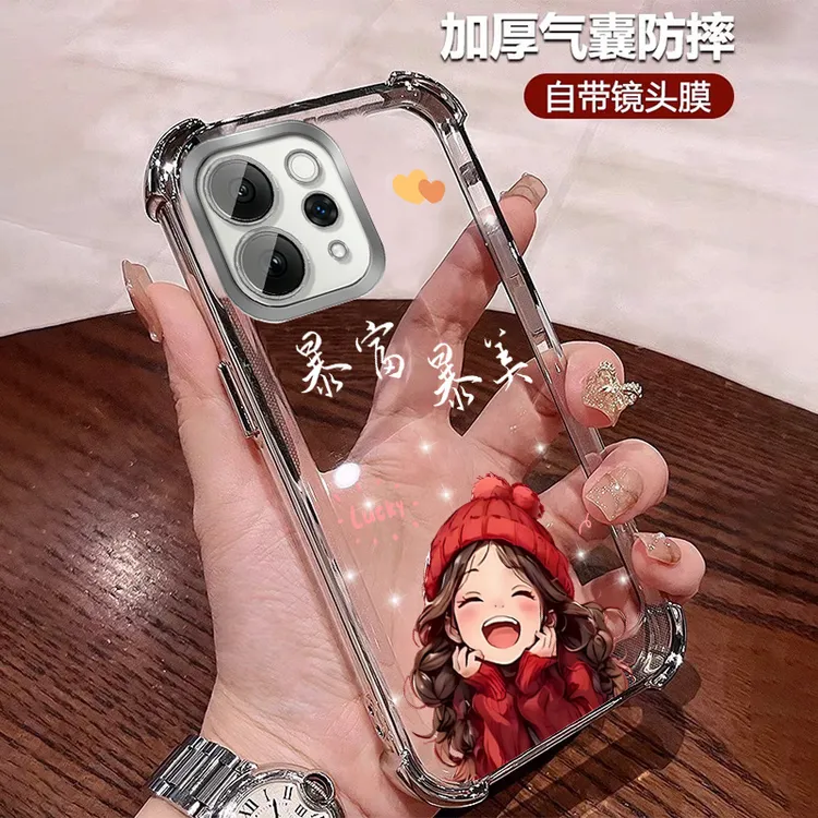 暴富女孩适用vivos50手机壳四角防摔软Promini全包带镜头膜高颜值