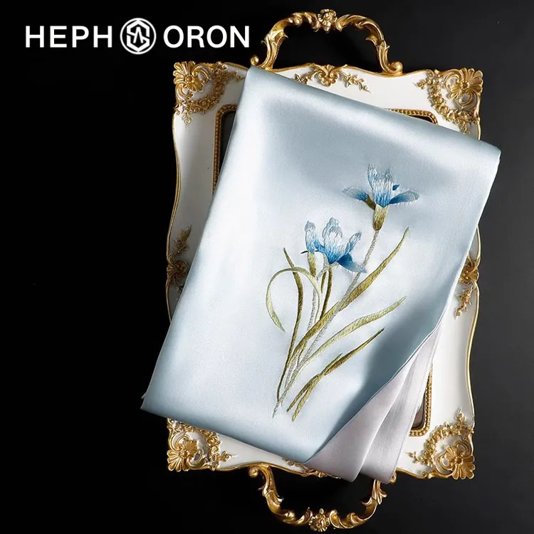 HEPHSORON苏绣丝巾礼盒送妈妈蓝色刺绣披肩高级感桑蚕丝真丝围巾