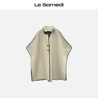 Le Samedi马油叶儿【星夜巡礼】双面毛呢气质百搭拼皮斗篷大衣