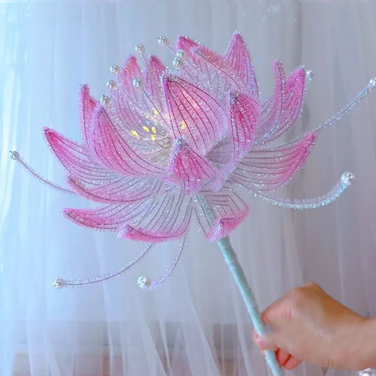 唯美古风雪寒薇花莲花手拿棒1支（纯手工制作）