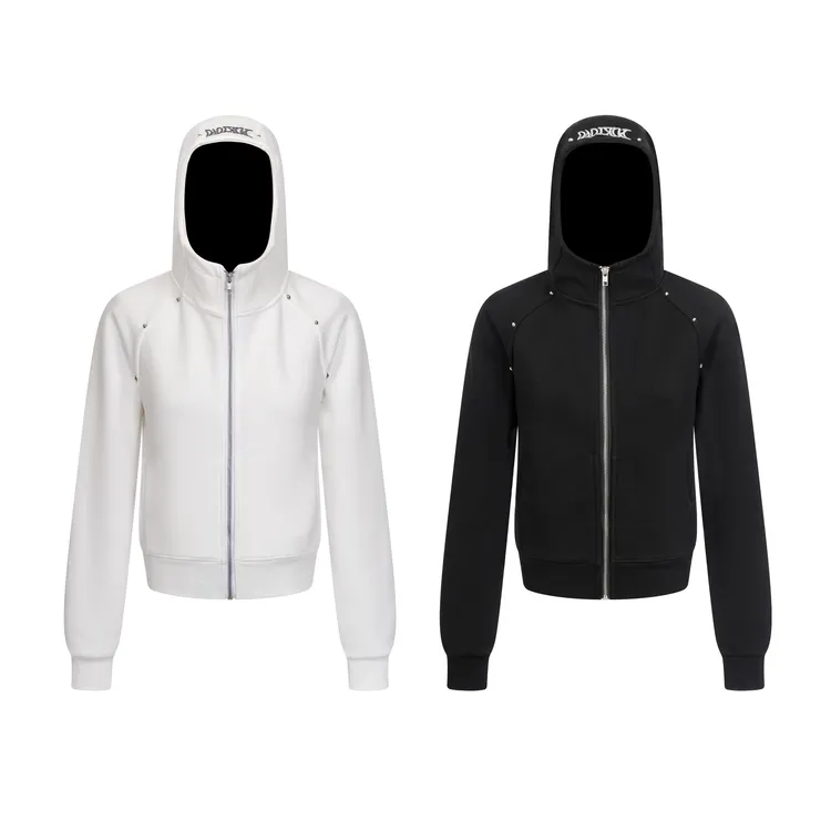 LA17美式复古短款连帽卫衣女刺绣修身显瘦长袖拉链外套8025