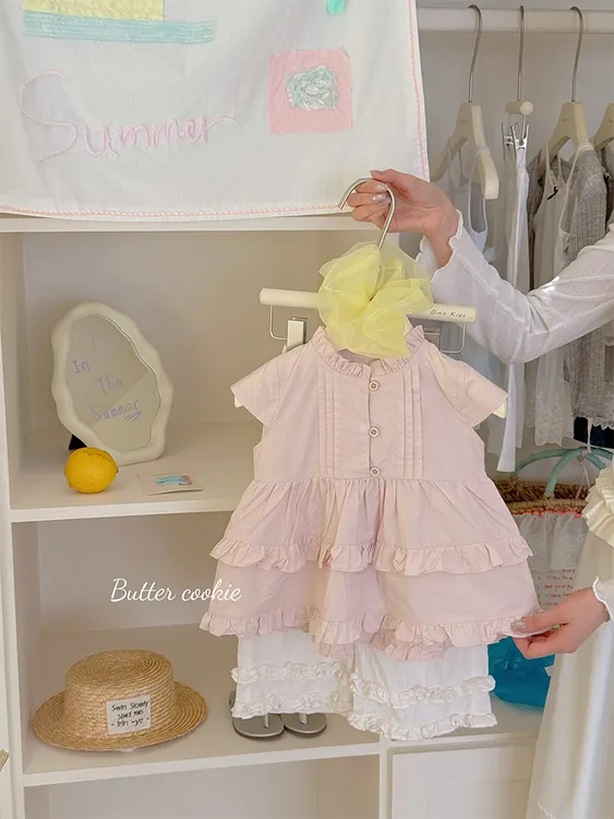 SY-68063-儿童韩系可爱百搭双层木耳边娃娃衫（夏款）