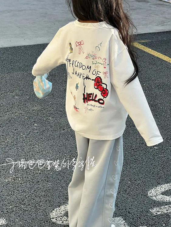 女童长袖t恤秋季2025新款儿童甜美韩系上衣女大童秋装白色打底衫