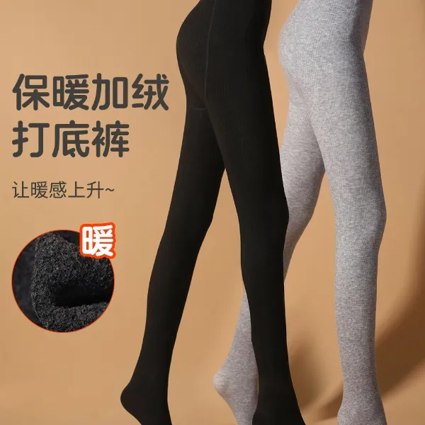 300g/400g厚绒竖条纹加厚打底袜女高腰显瘦秋冬可外穿灰色打底裤