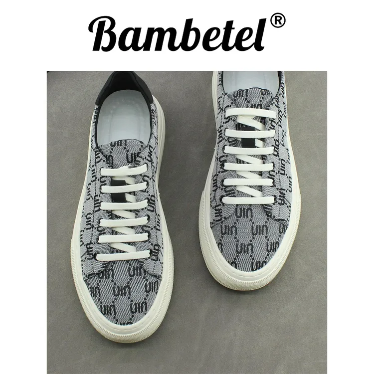 Bambetel透气帆布鞋春秋冬时尚休闲鞋子低帮系带百搭板鞋印花潮鞋