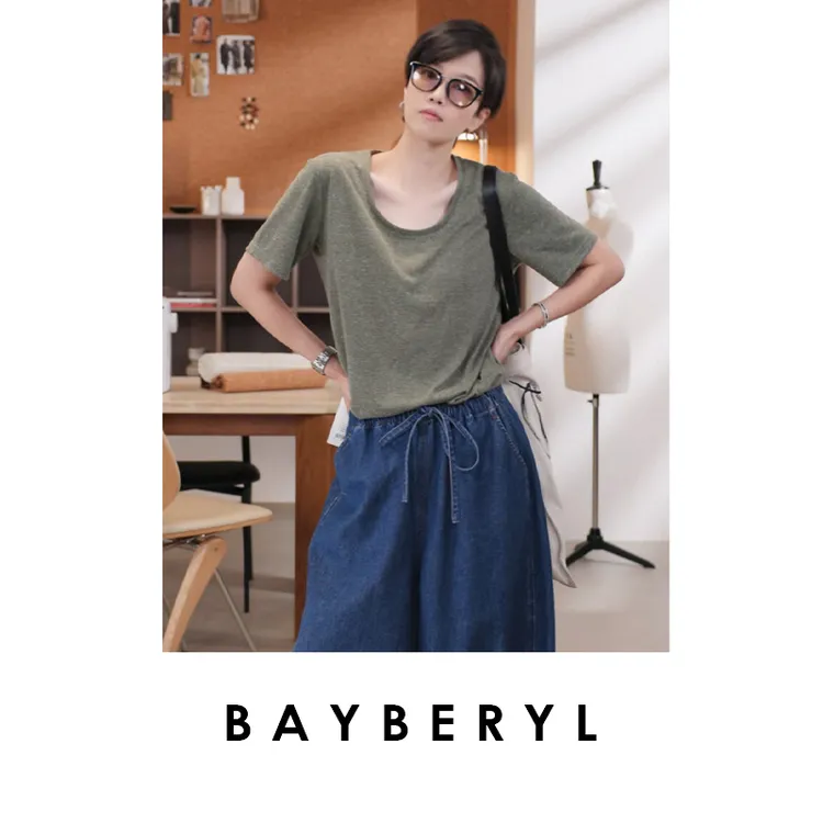 CC09-BAYBERYL老贝蕨绿T*汉麻空气感舒适圆领百搭短袖T恤NT5F1203