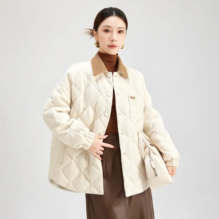 鹅绒羽绒服2025冬季新款高端奢华杭州气质羊毛外套桑蚕丝鹅绒服女