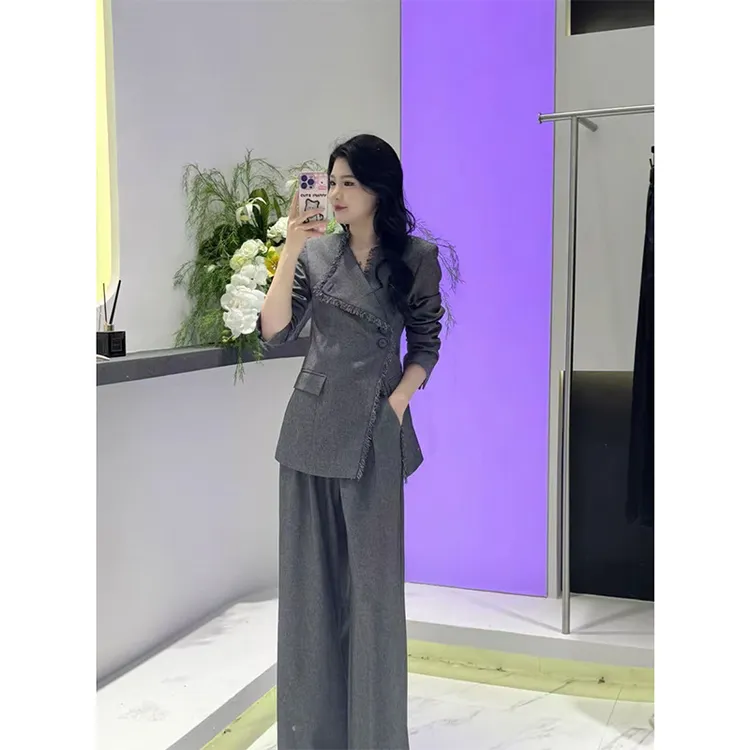 早秋新款大码女装御姐风西装套装女胖mm设计感阔腿裤两件套200斤