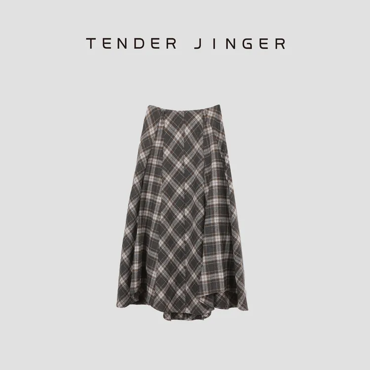 Tender Jinger复古格子不规则半裙T53YLL41354