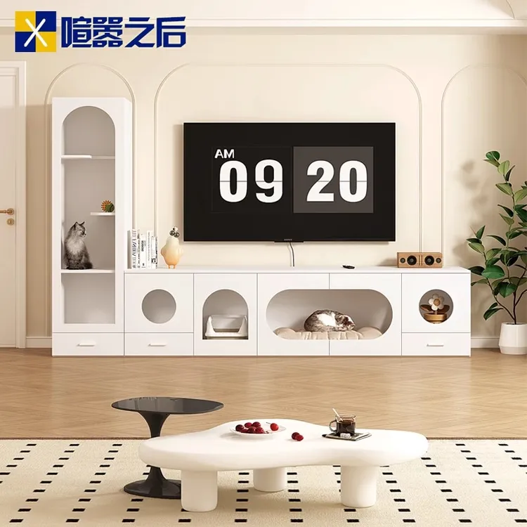 奶油风家用电视柜猫别墅一体室内猫舍分区猫笼猫窝柜猫爬架8D129