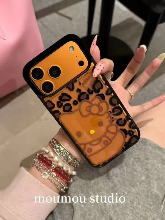 可爱透明豹纹线条猫咪适用苹果17Promax手机壳iPhone1615亚克力14