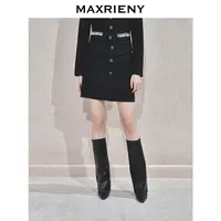【高高甄选】MAXRIENY秋冬小香风黑色高腰半身裙时尚秋季粗花呢短裙