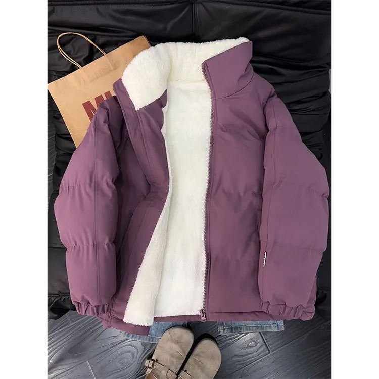 绝绝紫立领短款棉服男冬季零下40度加厚羊羔绒外套加绒保暖面包服