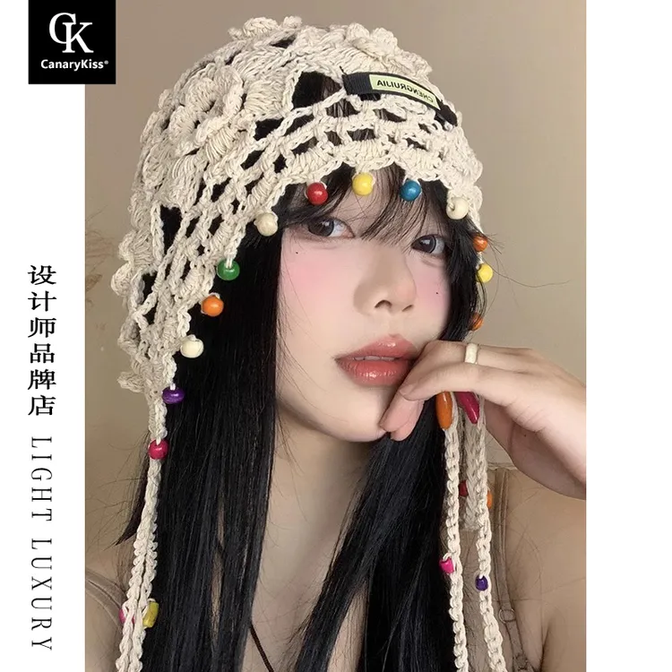 Canary Kiss日本设计师联名款 波西米亚编织包头帽女手工针织帽子