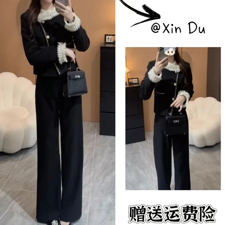 2025秋季新款时尚显瘦气质女士网红洋气两件套百搭款D23228
