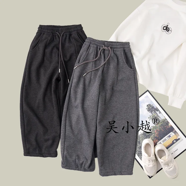 吴小越W1699男童加绒裤冬款儿童长裤男孩卫裤休闲灰色运动裤