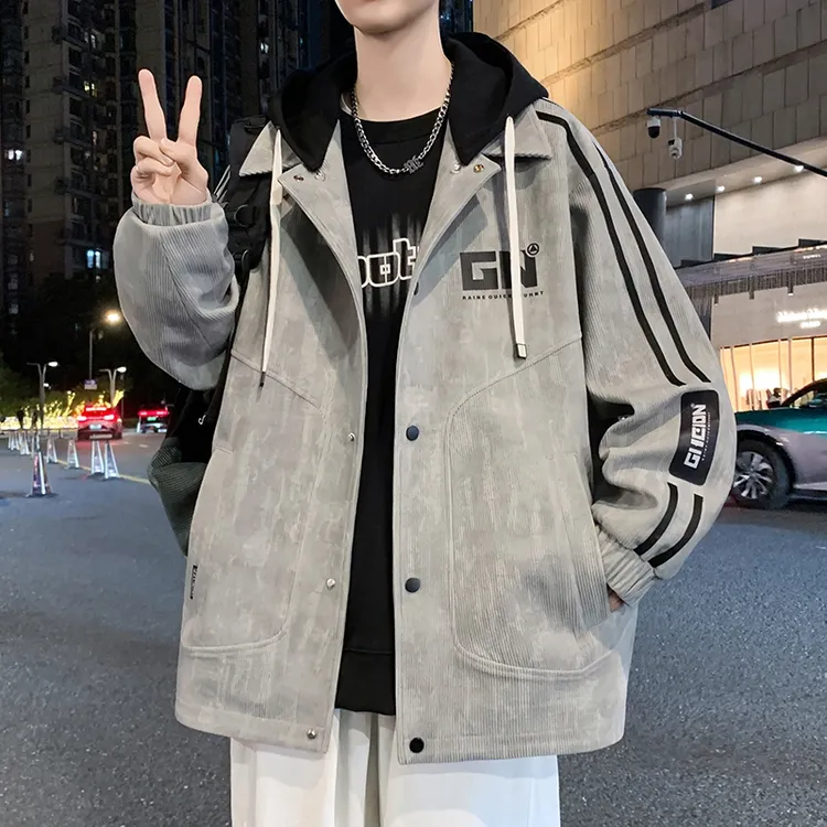 青少年男士夹克2025秋季新款学院风可脱卸帽百搭外套休闲学生上衣