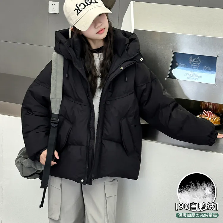 女童冬装羽绒服外套10-15岁大童韩版女孩白鸭绒连帽上衣儿童衣服