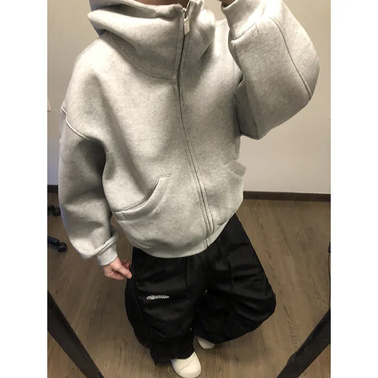 长袖重磅连帽卫衣男款秋冬季美式cleanfit潮流宽松加厚开衫外套