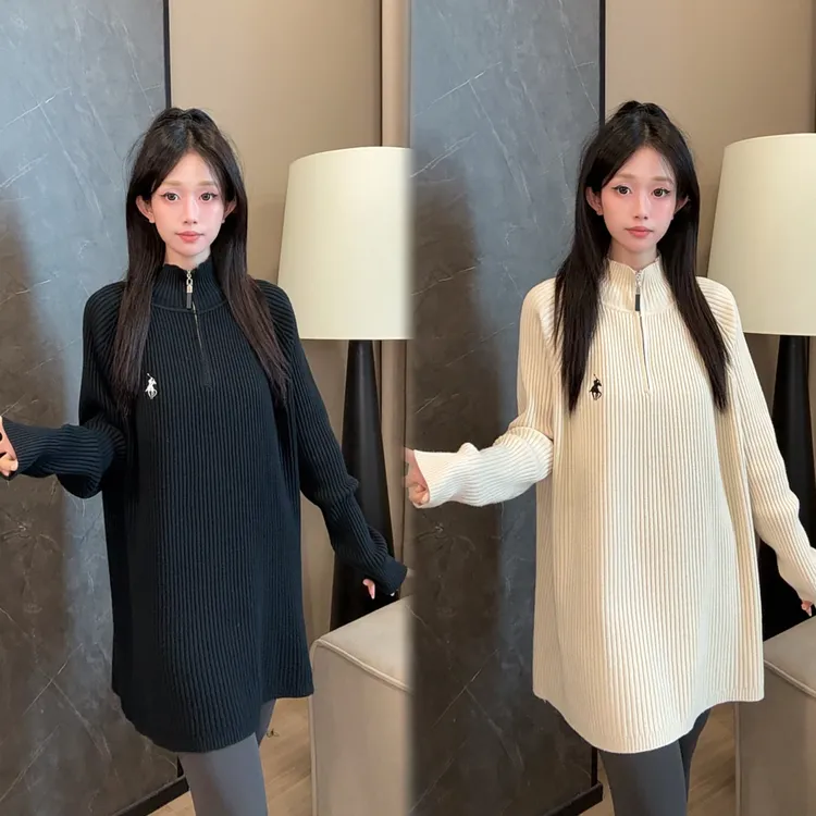 二姐的宝藏秋季半高领加厚针织半拉链休闲长袖针织衫#25385