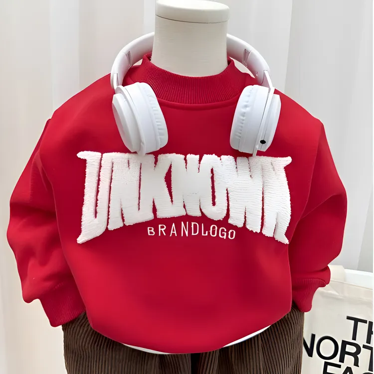 儿童女童加绒卫衣男童红色拜年服秋冬保暖洋气宝宝中小童男童上衣